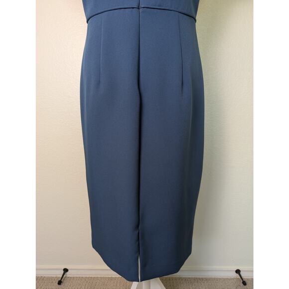 JS Collections Beaded Bodice Crepe Mineral Blue Midi Sheath Dress Women Size 10 - Picture 10 of 16